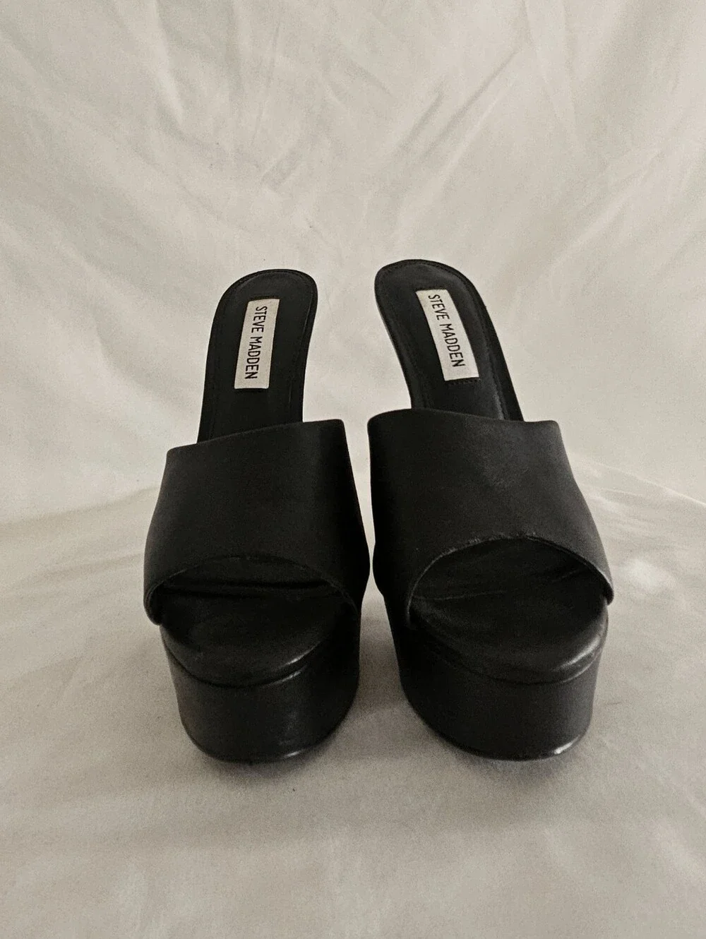 Steve Madden Black Leather Platform Slide Heels